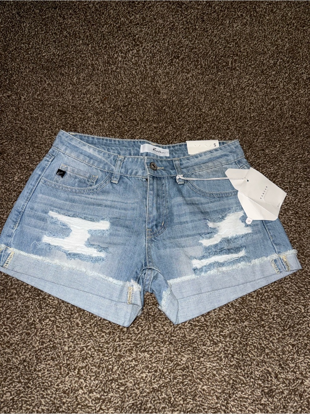 KanCan Light Blue Distressed Rolled-Hem Denim Shorts
